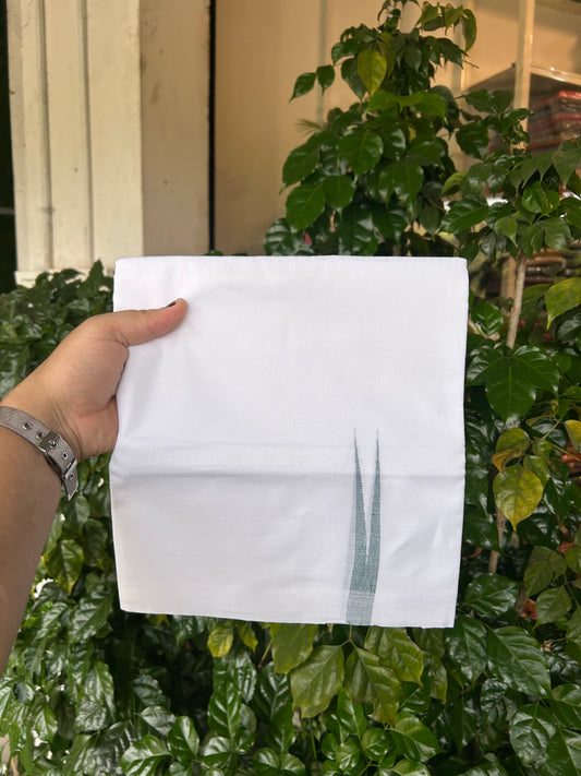 20% Discount !! KaithariKada Balaramapuram 100% Cotton Pure white Double Mundu/Dhoti - (100x80)s - 2 cm Dark Green Stripes Chutty kara 3.80 mtr (8 muzham) - 12 KK5349 CKS