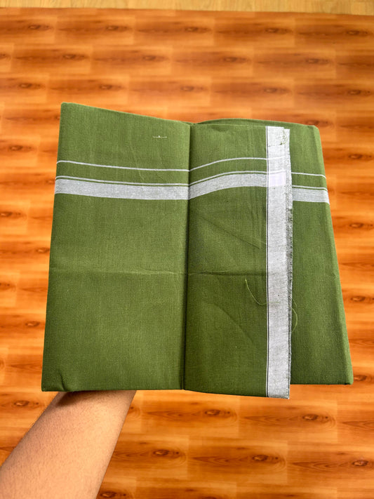 Single Kaily / Lungi- Kaitharikada - Pure Cotton - (40s) - 0.5 inch White Shaded Kara with Olive Green colour body (2 meter / 4 muzham) - 23 KK8062 GAN