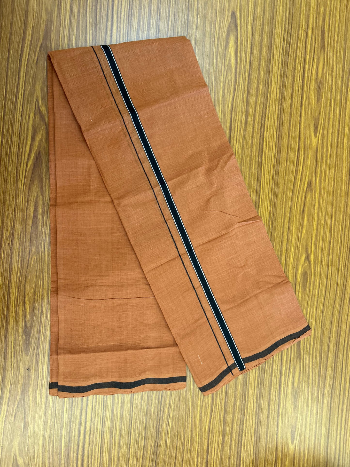 Kerala Handloom Single  - 10% Discount !! KaithariKada 100% Pure Cotton - Mundu/Dhoti 2 cm Black & White Shaded Kara with Kavi colour Body - (2 meter / 4 muzham) - 7 KK8052 ELA
