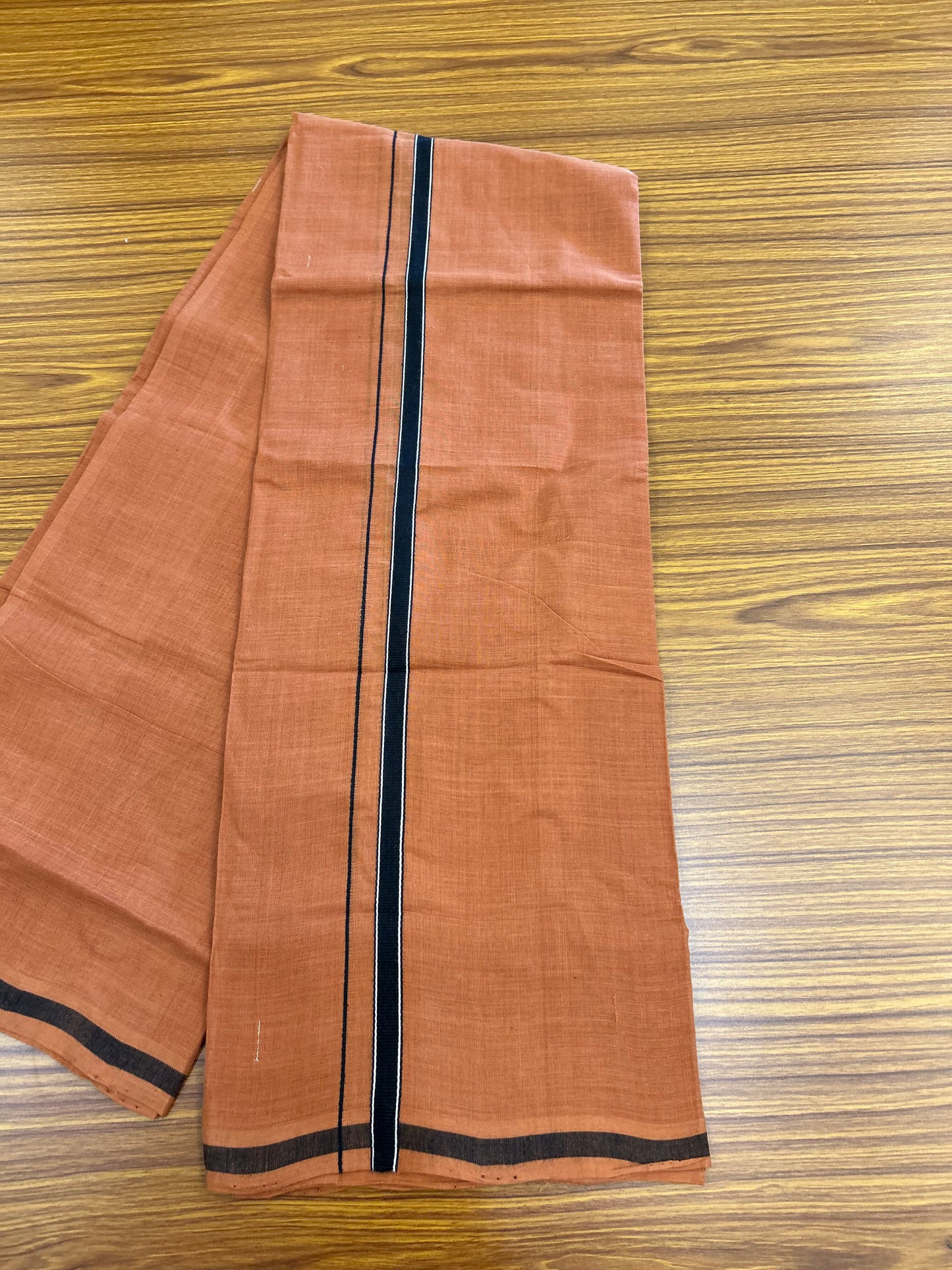 Kerala Handloom Single  - 10% Discount !! KaithariKada 100% Pure Cotton - Mundu/Dhoti 2 cm Black & White Shaded Kara with Kavi colour Body - (2 meter / 4 muzham) - 7 KK8052 ELA