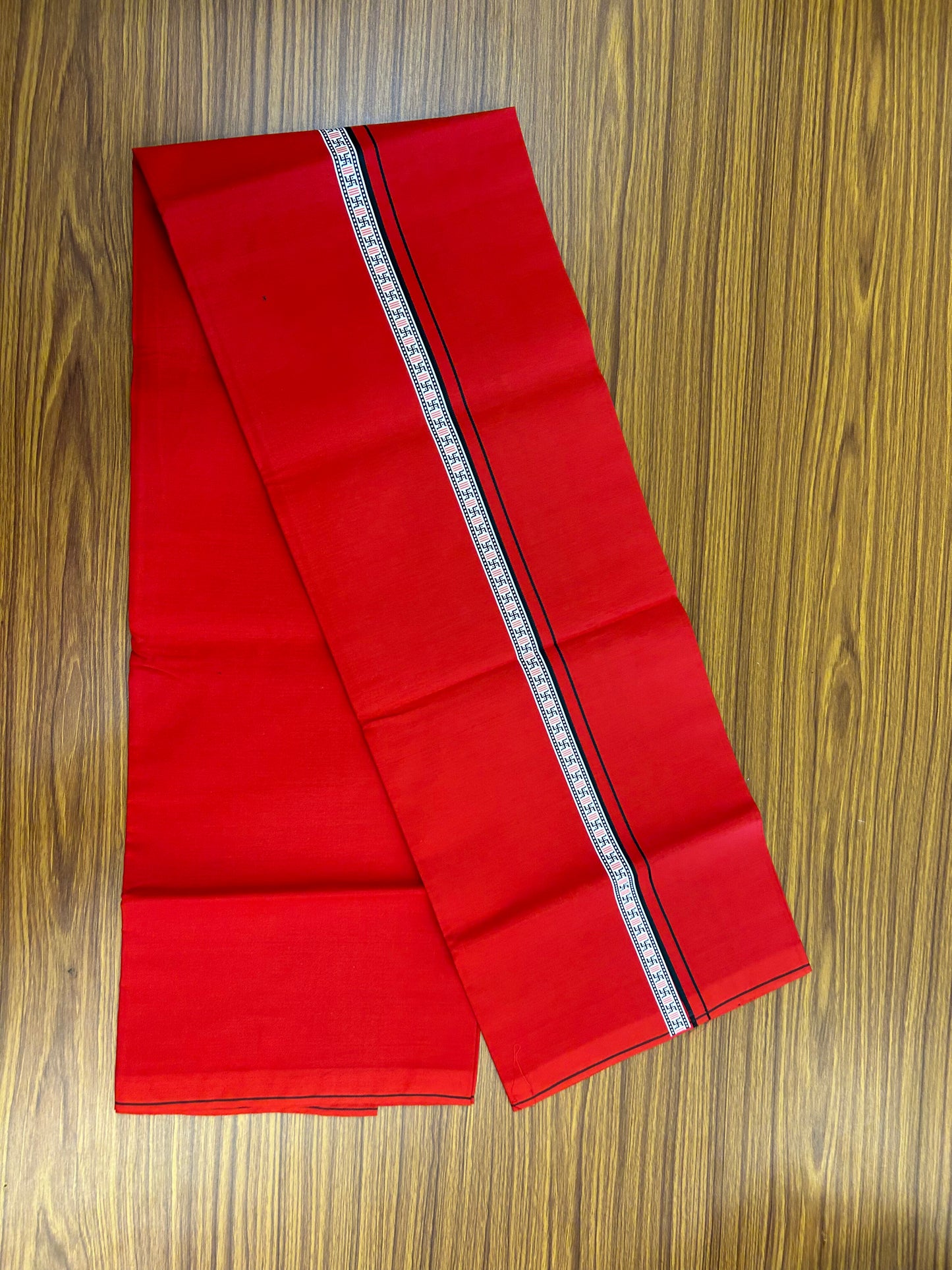 39% Discount! Kaitharikada - Pure Cotton - Single Kaily / Lungi - 0.75 inch Dark Green & Multi colour Pattern Printed kara with Red colour body (2 meter / 4 muzham) - 13 KK8052 GAN