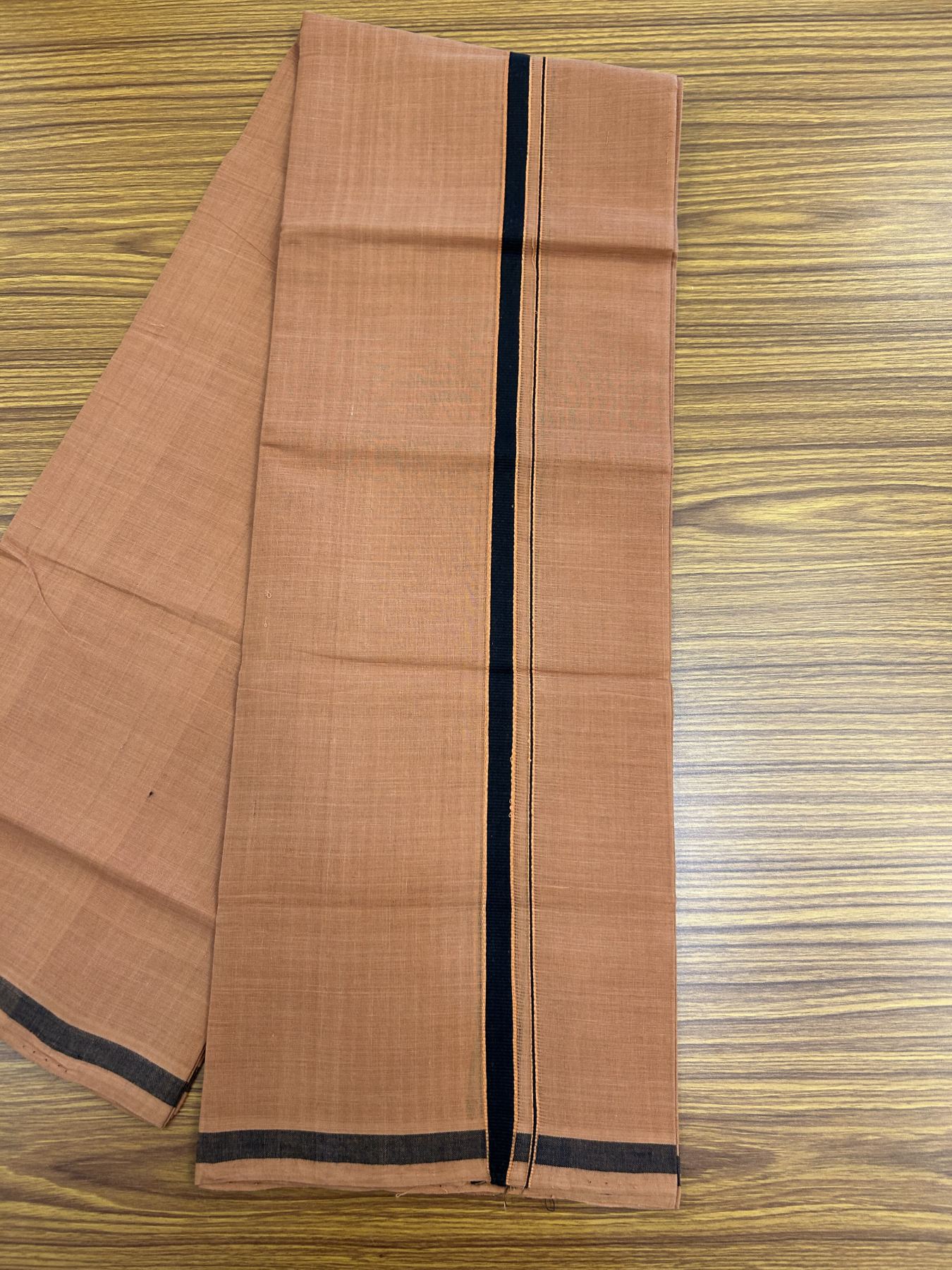 Handloom Single Hallmarked - 10% Discount ! KaithariKada 100% Pure Cotton - Mundu/Dhoti 0.5 inch Black & Brown Kara with Kavi colour Body - (2 meter / 4 muzham) - 25 KK5318 ELA