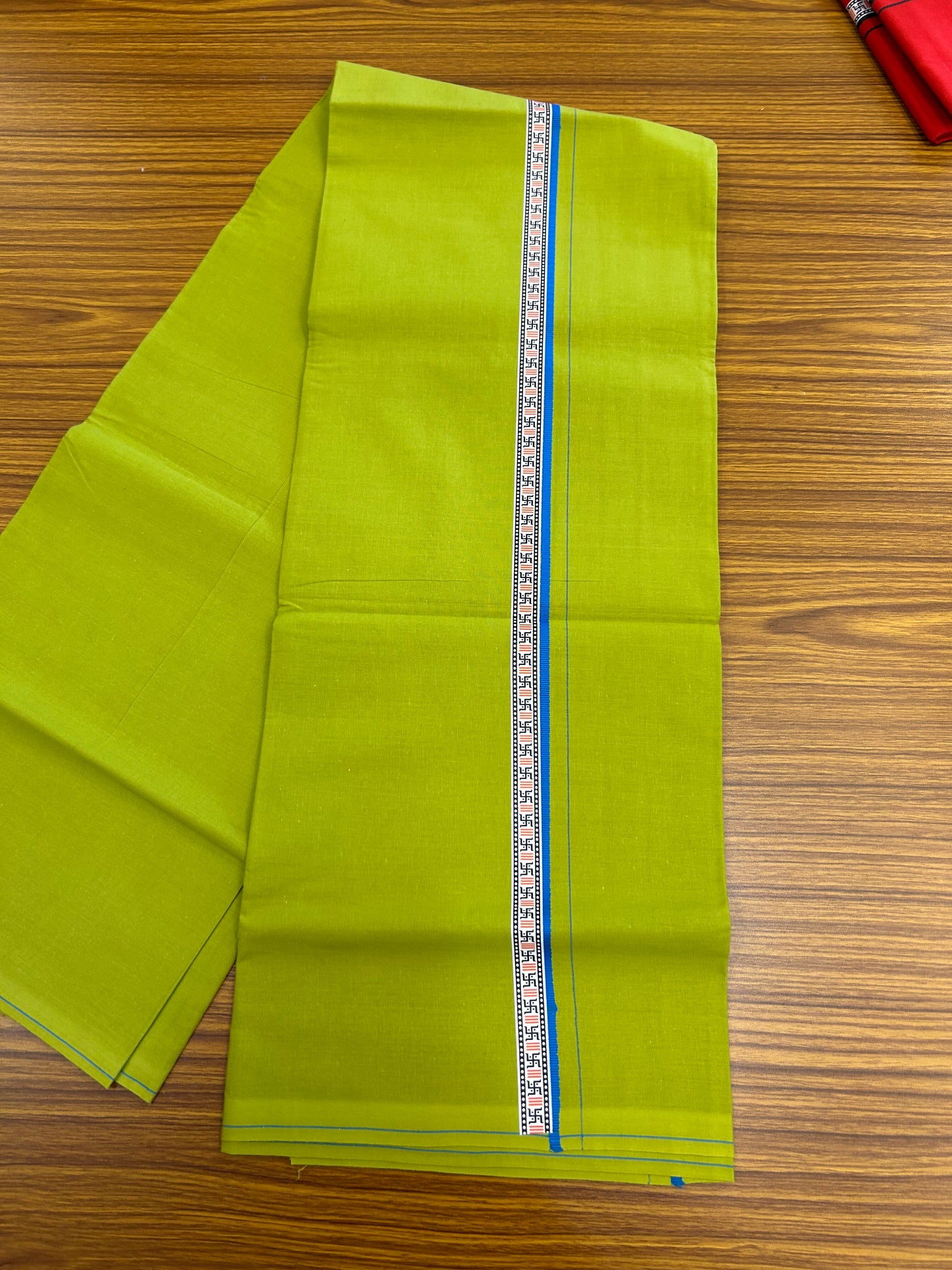 39% Discount! Kaitharikada - Pure Cotton - Single Kaily / Lungi - 0.75 inch Blue & Multi colour Pattern Printed kara with Parrot Green colour body (2 meter / 4 muzham) - 10 KK8052 GAN
