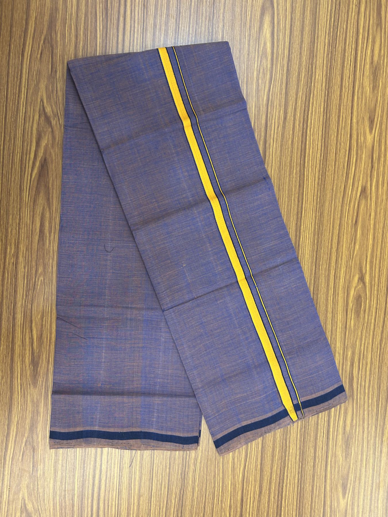 Handloom Single Hallmarked - 10% Discount !! KaithariKada 100% Pure Cotton - Mundu/Dhoti Blue Brown Shaded Body & 1 cm Orange Kara - (2 meter / 4 muzham) - 29 KK5318 ELA