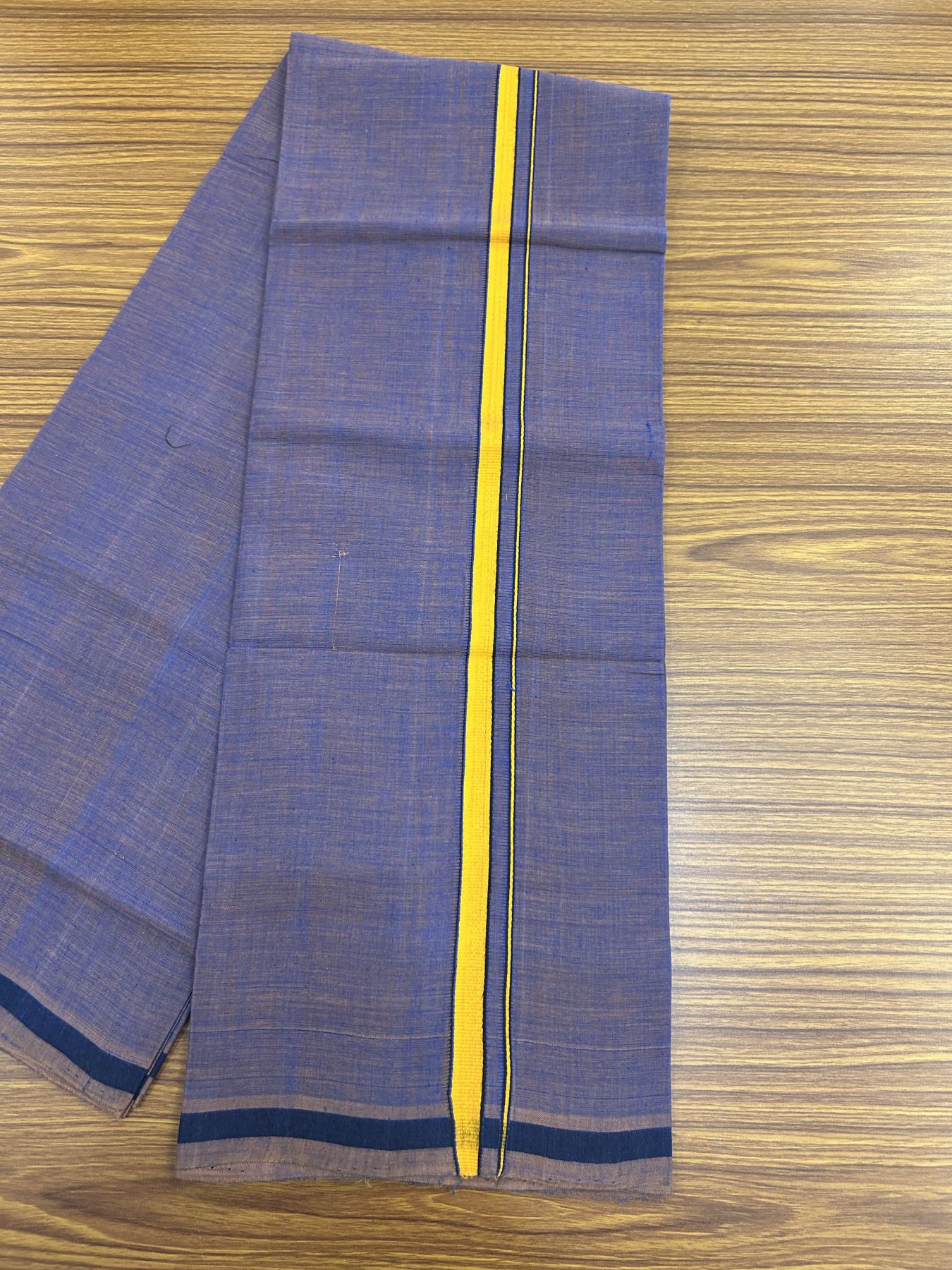 Handloom Single Hallmarked - 10% Discount !! KaithariKada 100% Pure Cotton - Mundu/Dhoti Blue Brown Shaded Body & 1 cm Orange Kara - (2 meter / 4 muzham) - 29 KK5318 ELA