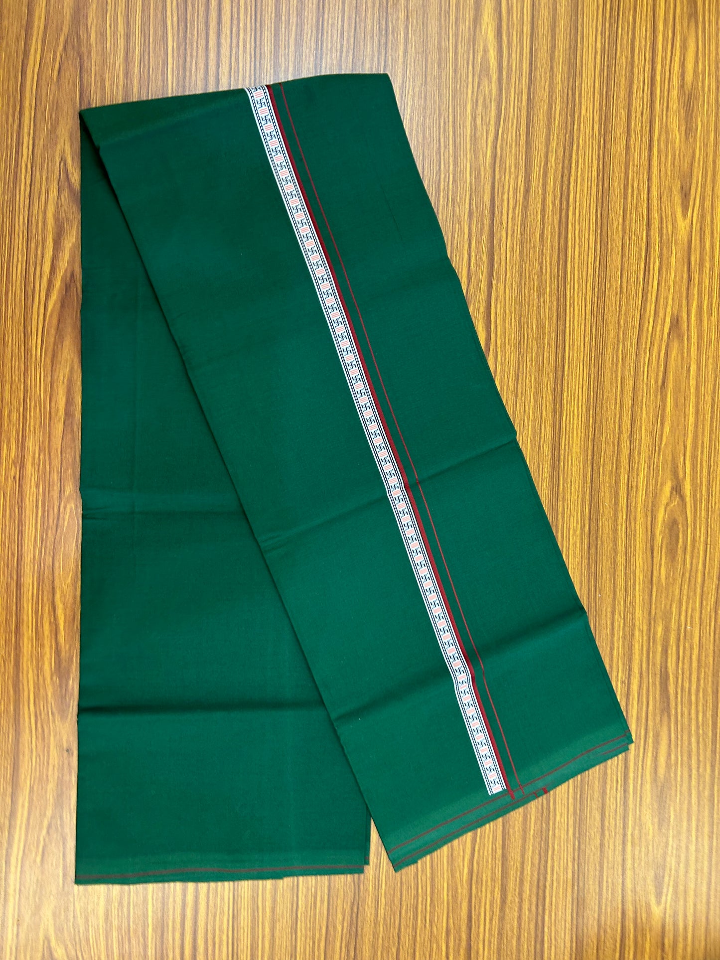 39% Discount! Kaitharikada - Pure Cotton - Single Kaily / Lungi - 0.75 inch Maroon & Multi colour Pattern Printed kara with Dark Green colour body (2 meter / 4 muzham) - 11 KK8052 GAN