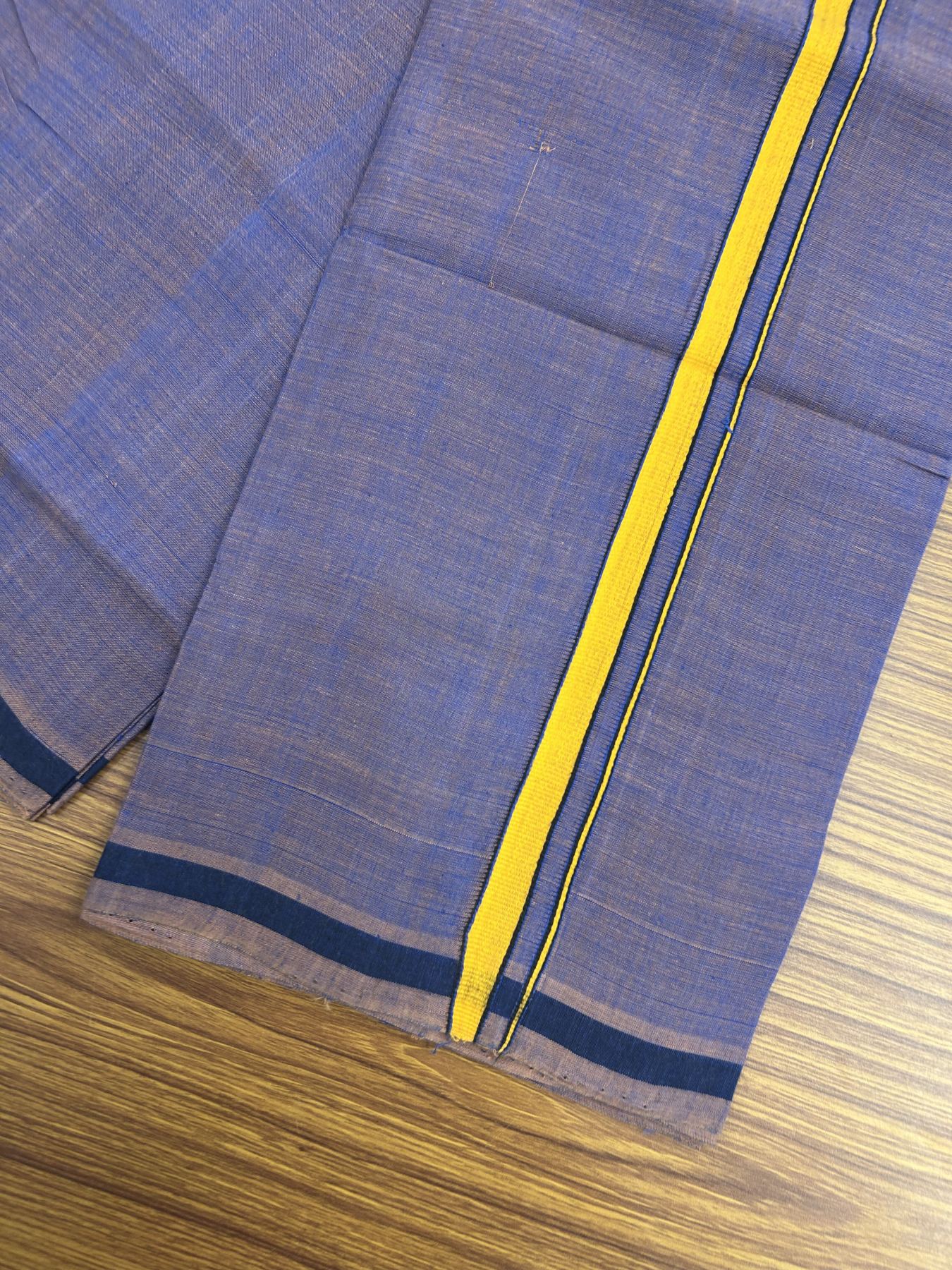 Handloom Single Hallmarked - 10% Discount !! KaithariKada 100% Pure Cotton - Mundu/Dhoti Blue Brown Shaded Body & 1 cm Orange Kara - (2 meter / 4 muzham) - 29 KK5318 ELA