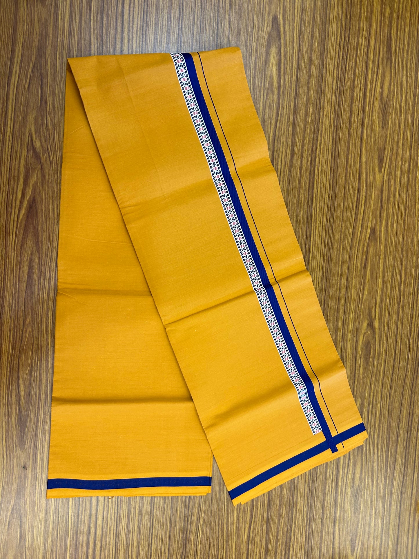 39% Discount! Kaitharikada - Pure Cotton - Single Kaily / Lungi - 1 inch Navy Blue Pattern Printed kara with Orange kavi colour body (2 meter / 4 muzham) - 9 KK8052 GAN