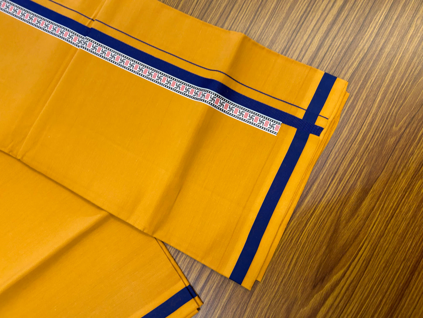 39% Discount! Kaitharikada - Pure Cotton - Single Kaily / Lungi - 1 inch Navy Blue Pattern Printed kara with Orange kavi colour body (2 meter / 4 muzham) - 9 KK8052 GAN