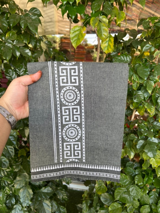Kaitharikada - Single Kaily / Lungi - Polyster + Cotton - 20s twisted - 2.5 inch White Design printed kuppadam kara with Sage Green colour body - 91 KK8035 GAN