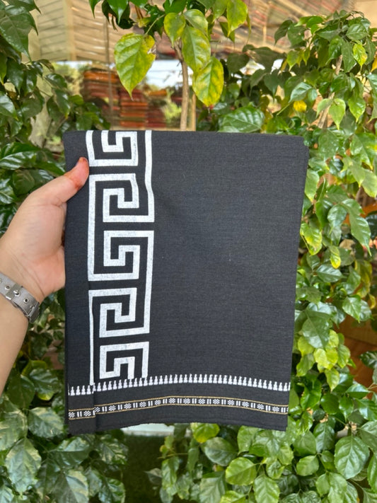 Kaitharikada - Single Kaily / Lungi - Polyster + Cotton - 20s twisted - 2.5 inch White Design printed kara with Black colour body - 110 KK8035 GAN
