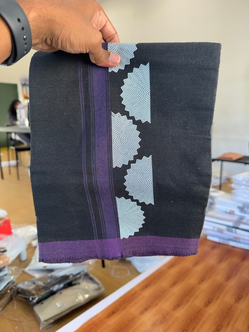 Combo Shirt Single Lungi - SIZE : L / 40 Full Sleeve - Mixed cotton - Black & Brown Violet Pattern Shirt with 3 inch Violet Kara &  Printed Lungi - 12 KK7053 KUT