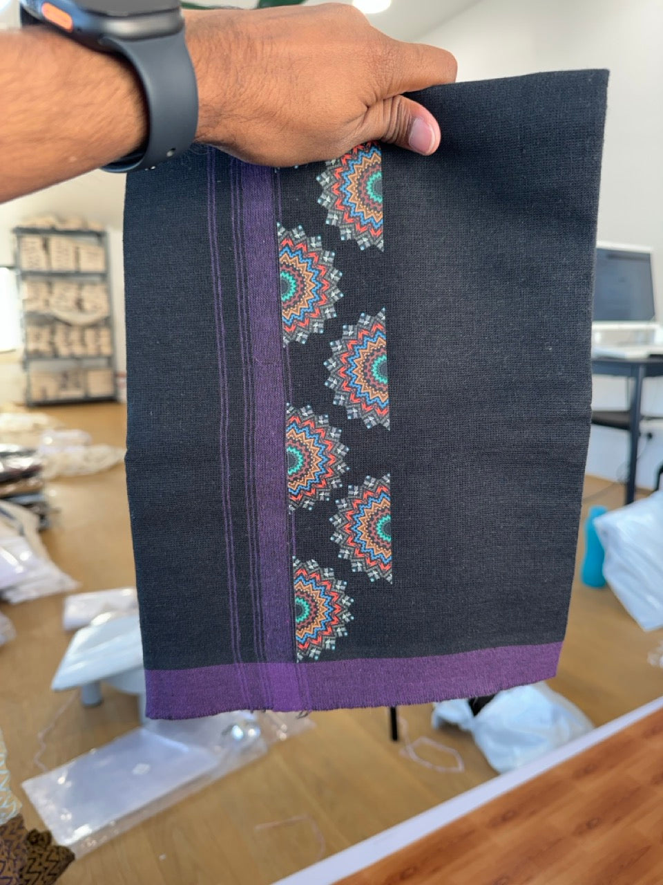 Combo Shirt Single Lungi - SIZE : L / 40 Full Sleeve - Mixed cotton - Black & Brown Turquoise Pattern Shirt with 3 inch Violet Kara &  Printed Lungi - 11 KK7053 KUT