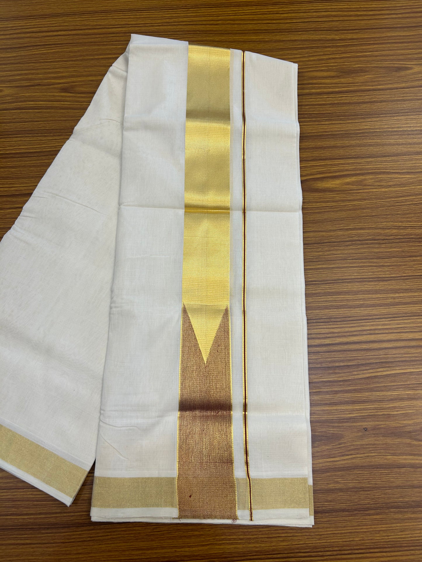 25% Discount ! KaithariKada Handloom Unakkupaav Kerala Handloom - 100% Pure Cotton Off White - (Unbleached) Double Mundu/Dhoti - 100x80 - 2.5 Inch Gold Kasav & Maroon Chutty kara 4 mtr( 8.5 muzham) - 30 KK5352 ABH