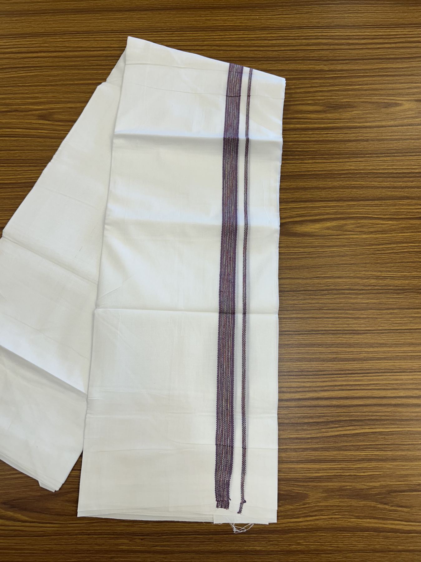 20% Discount ! Kaitharikada Balaramapuram 100% Cotton Pure White Rainbow Double Mundu/Dothi - 100x80 - 0.75 inch Purple & Multi colour Kara 3.80 mtr (8 muzham) - 48 KK5319 THI