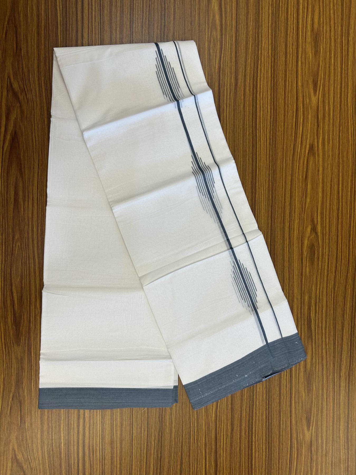 20% Discount ! Kaitharikada Balaramapuram 100% Cotton Pure White Double Mundu/Dothi - 100x80 - 1.5 inch Ash Blue Stripes Design Kara 3.80 mtr (8 muzham) - 39 KK5319 THI