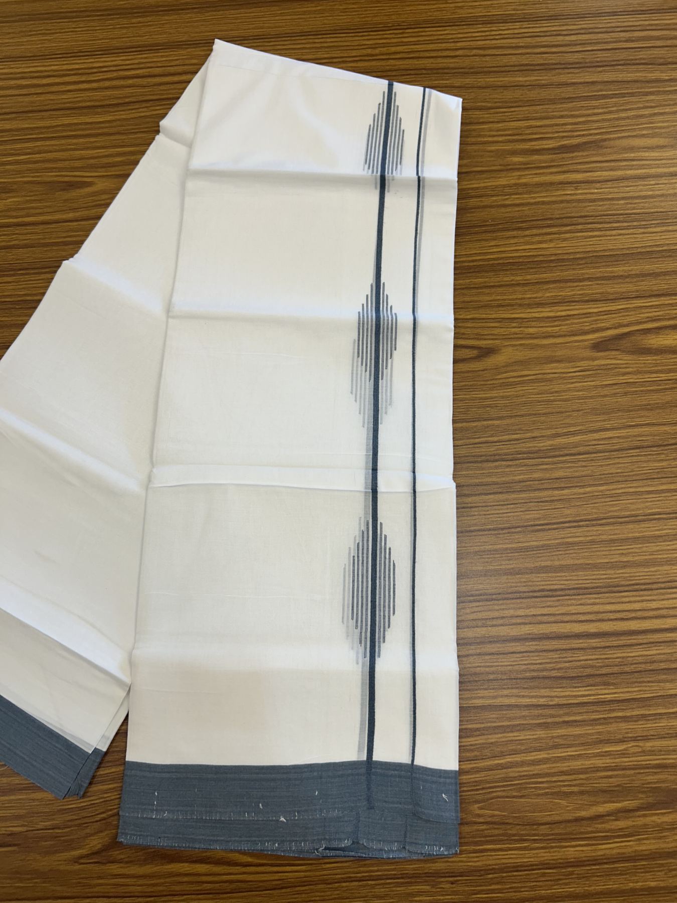 20% Discount ! Kaitharikada Balaramapuram 100% Cotton Pure White Double Mundu/Dothi - 100x80 - 1.5 inch Ash Blue Stripes Design Kara 3.80 mtr (8 muzham) - 39 KK5319 THI