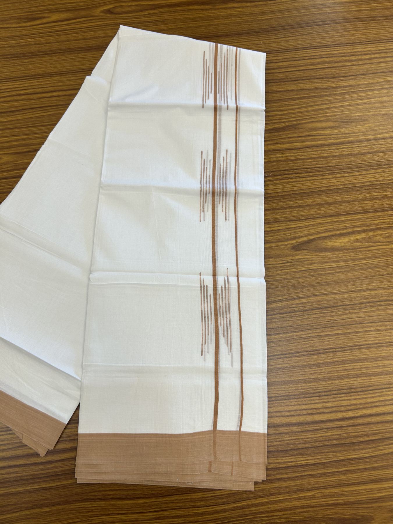 20% Discount ! Kaitharikada Balaramapuram 100% Cotton Pure White Double Mundu/Dothi - 100x80 - 1.5 inch Brownish Orange Stripes Design Kara 3.80 mtr (8 muzham) - 15 KK5319 THI
