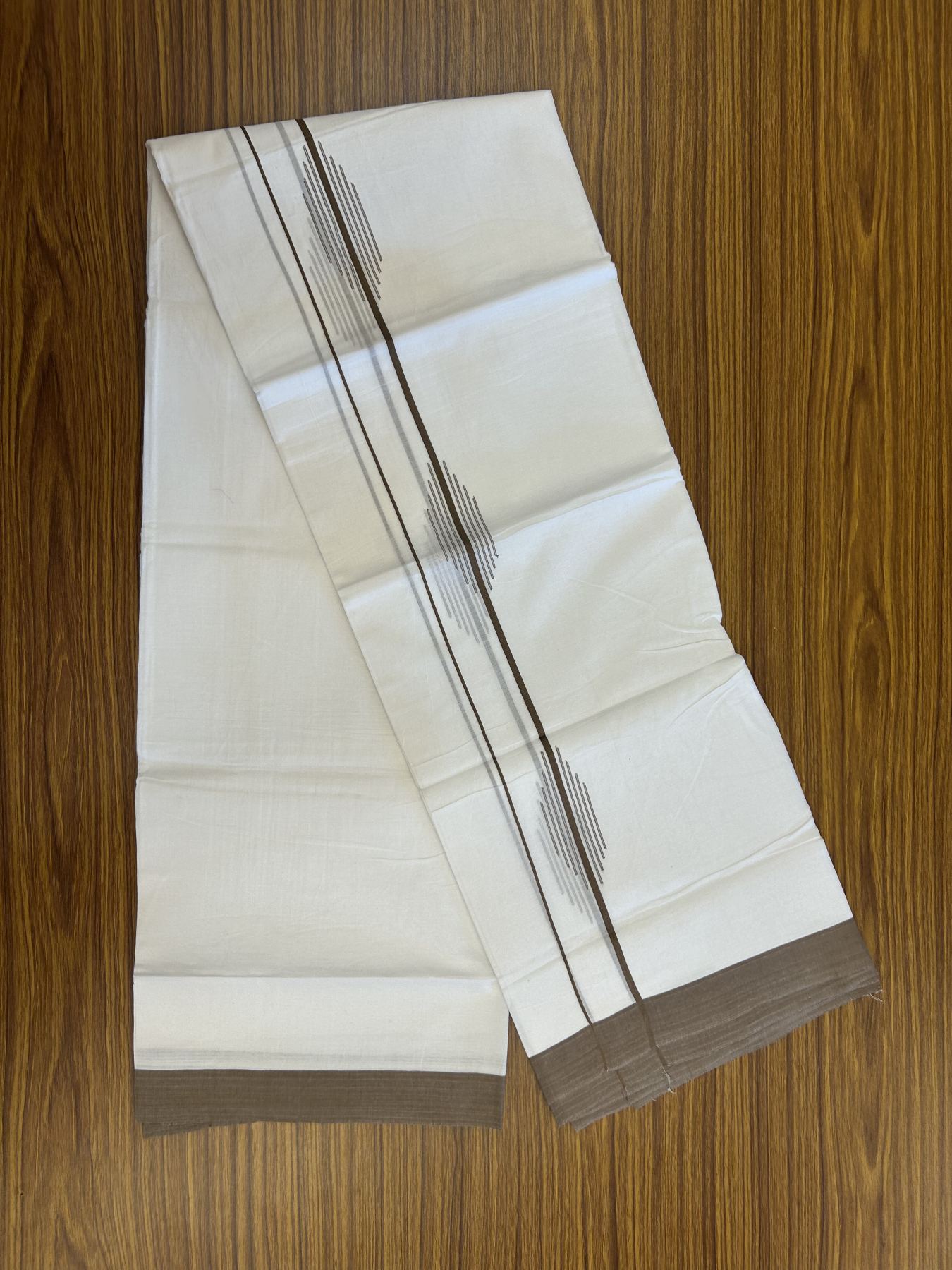 20% Discount ! Kaitharikada Balaramapuram 100% Cotton Pure White Double Mundu/Dothi - 100x80 - 1.5 inch Dark Brown Stripes Design Kara 3.80 mtr (8 muzham) - 38 KK5319 THI