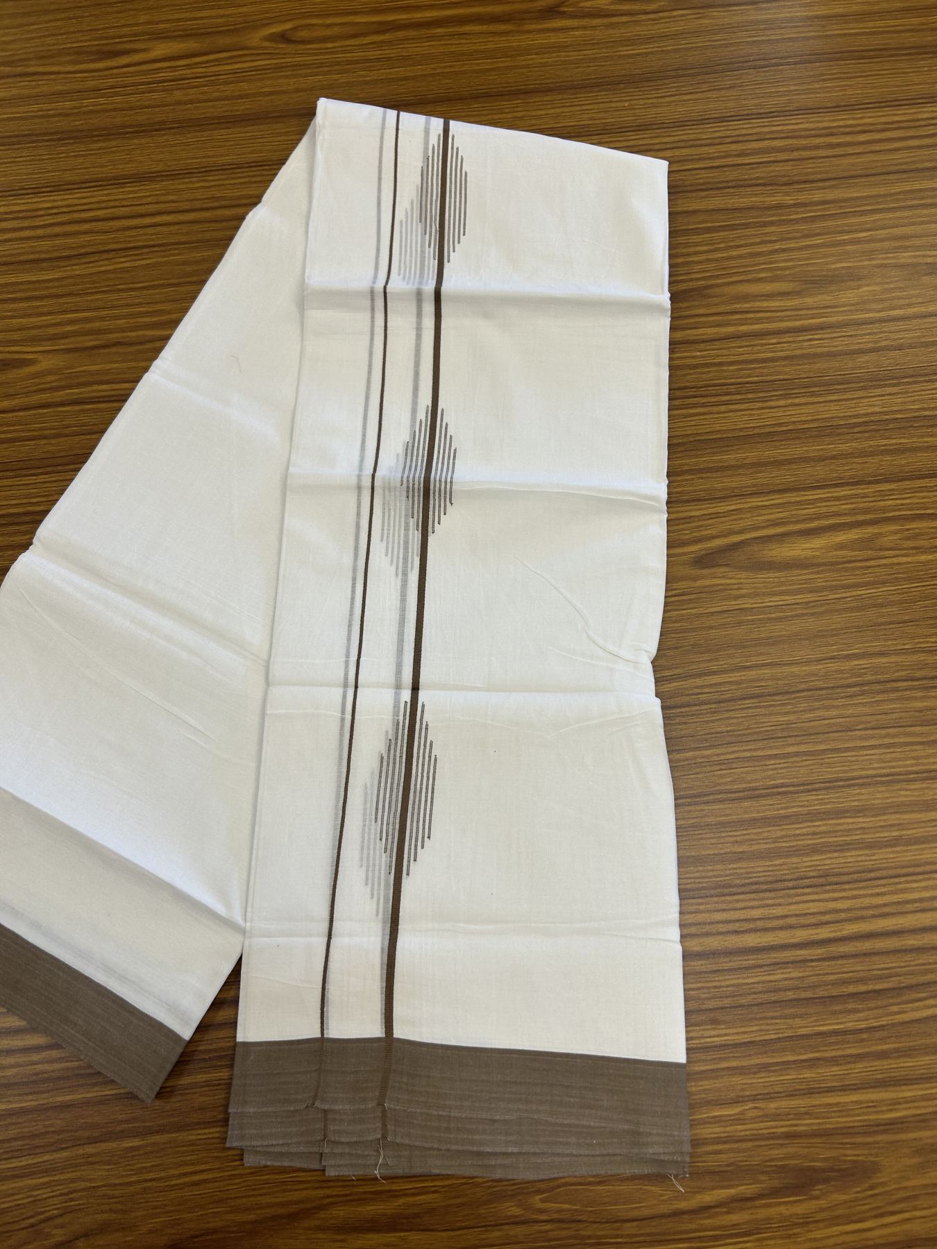 20% Discount ! Kaitharikada Balaramapuram 100% Cotton Pure White Double Mundu/Dothi - 100x80 - 1.5 inch Dark Brown Stripes Design Kara 3.80 mtr (8 muzham) - 38 KK5319 THI