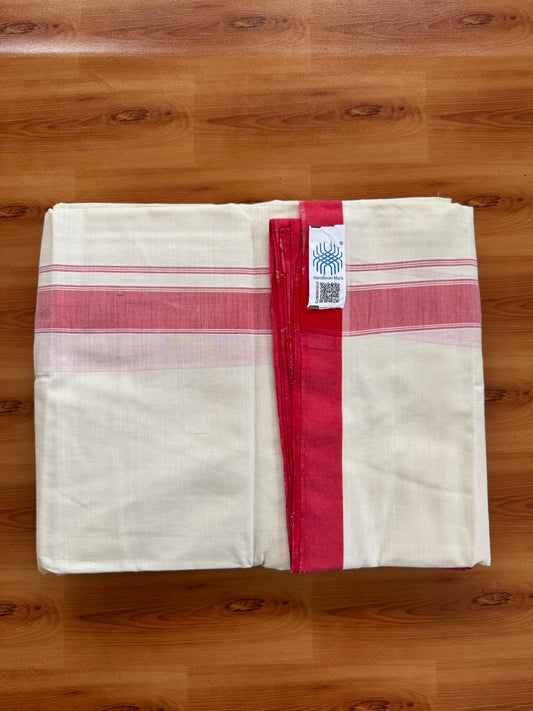 Double Off white -(2/ 120 x 120)- Kerala Handloom - Signature Kaitharikada - 100% Pure Cotton Unakkuppav Thread - Kerala Mundu / Dhoti - 1.25 inch Dark Green Kara - 11 KK5492 KAL