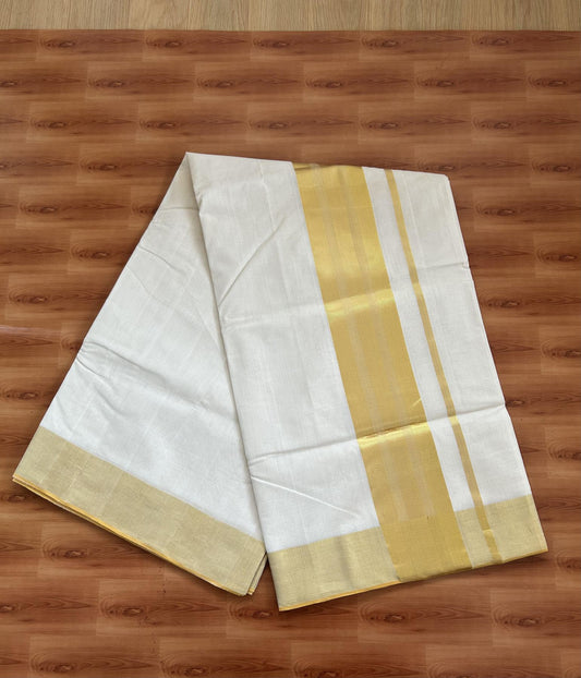 Kerala Saree for Women - 25% Discount KaithariKada Handloom Millpaav Balaramapuram - 100% Pure Cotton - 4 inch Gold Kasav Kara - 8 KK7158 RAV