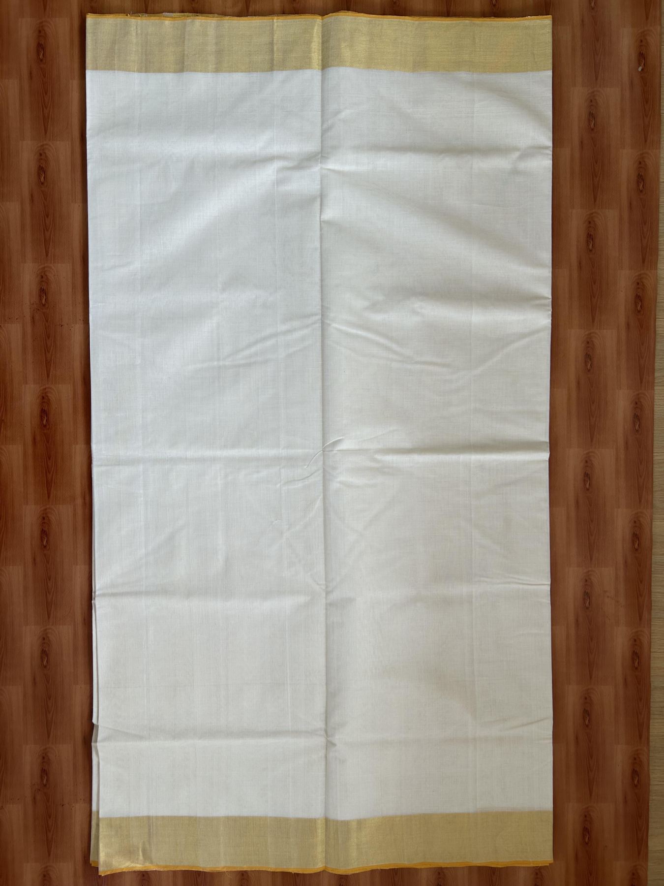 Kerala Saree for Women - 25% Discount KaithariKada Handloom Millpaav Balaramapuram - 100% Pure Cotton - 4 inch Gold & Silver Kasav striped Kara - 15 KK7158 RAV