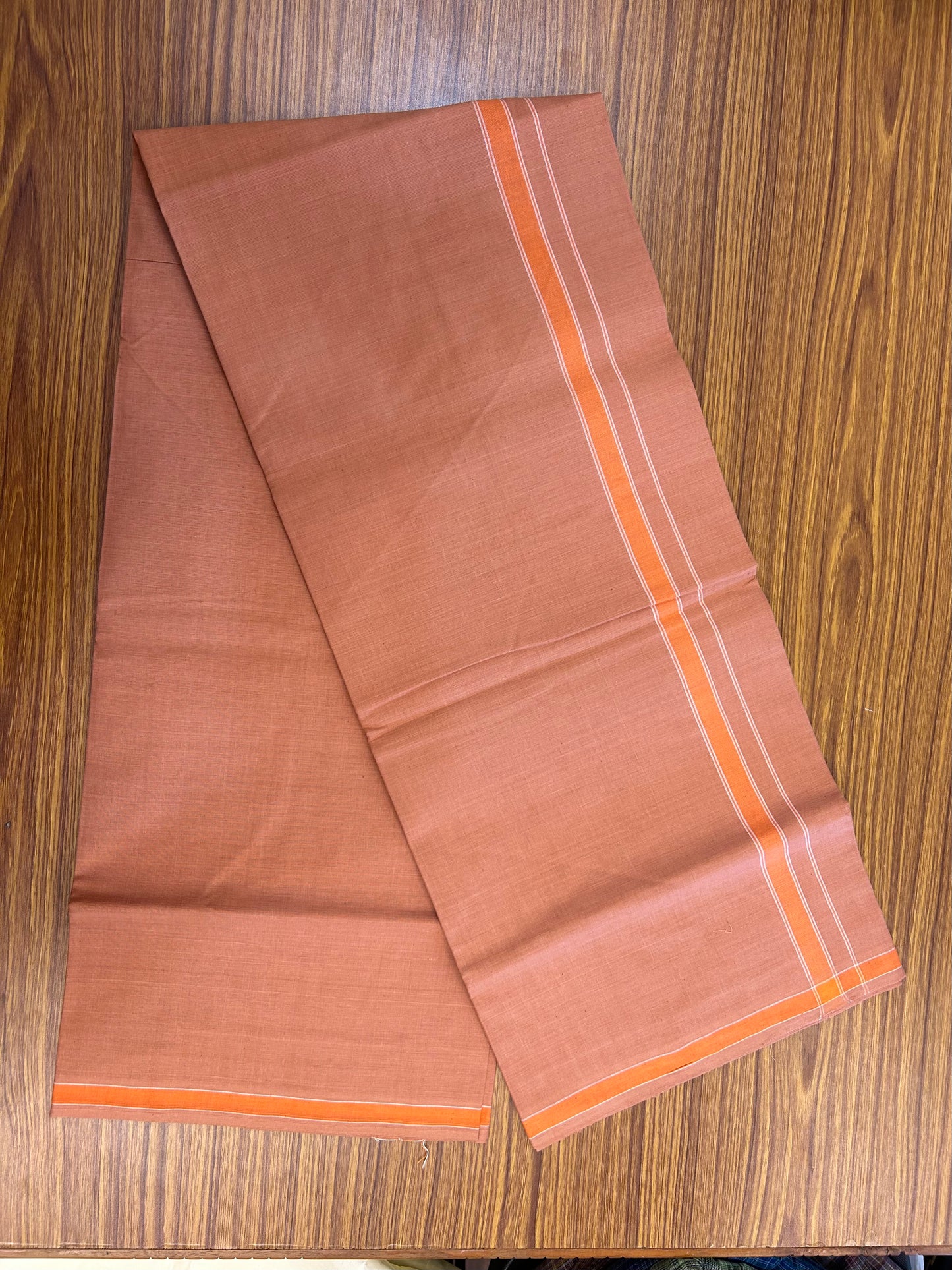 2.5 meter Special Premium Dyed Cotton Type Kavi Single Mundu Kaitharikada Special - Kaily / Lungi - 40s Warp x 40s Weft - 0.75 inch Orange Striped kara with Kavi Body (5.36 muzham) - 5 KK8049 MR