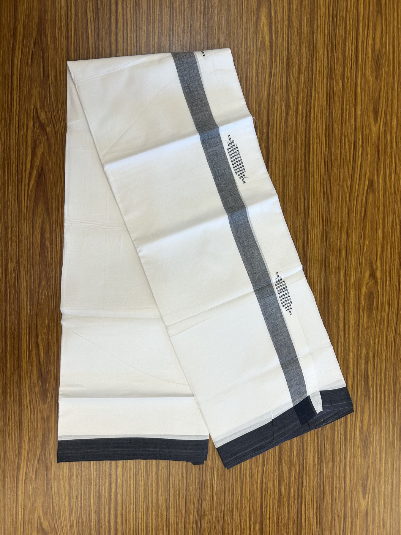 20% Discount ! Kaitharikada Balaramapuram 100% Cotton Pure White Double Mundu/Dothi - 100x80 - 1.5 inch Black Stripes Shaded Design Kara 3.80 mtr (8 muzham) - 41 KK5319 THI