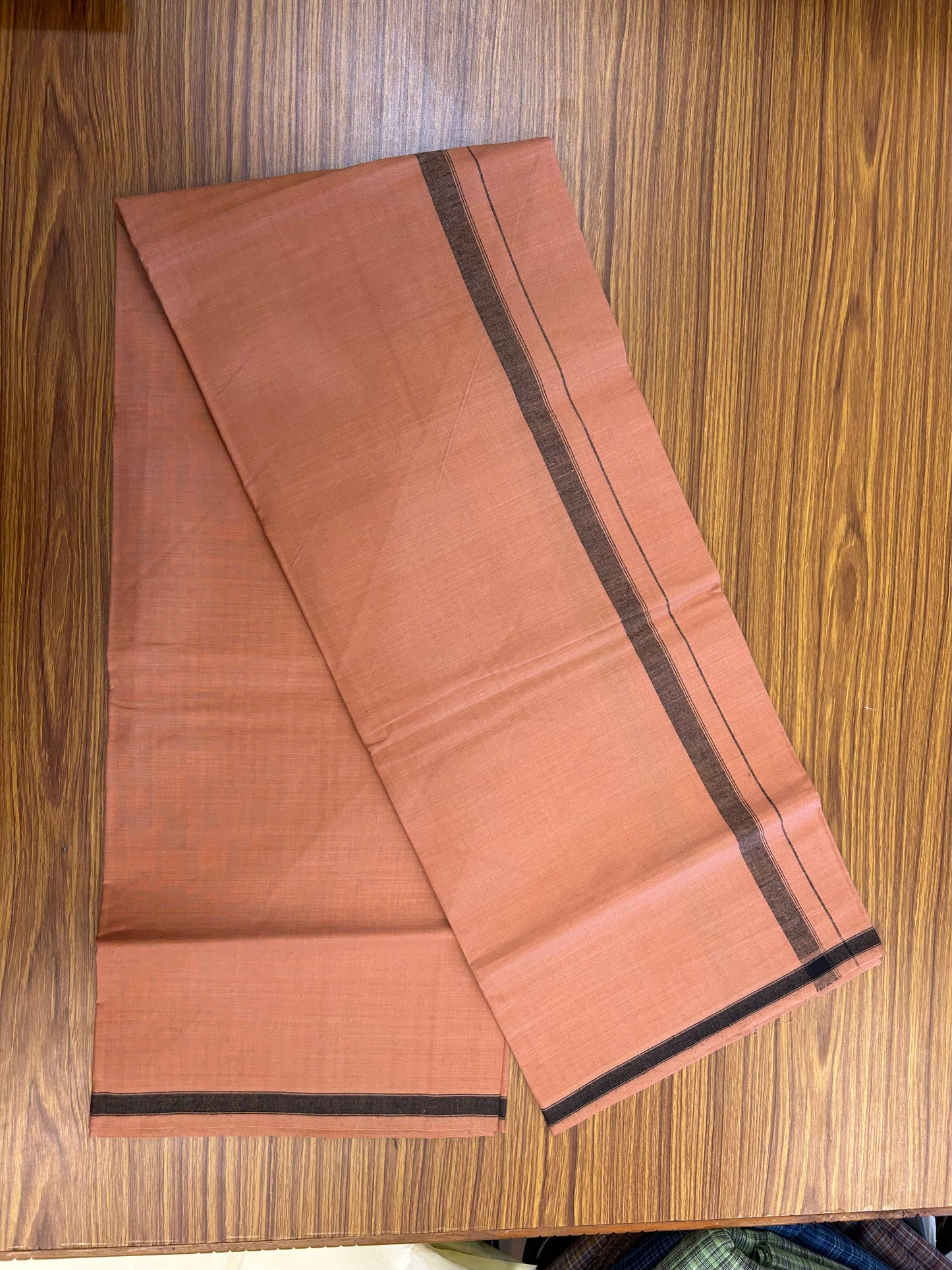 2.5 meter Special Premium Dyed Cotton Type Kavi Single Mundu Kaitharikada Special - Kaily / Lungi - 40s Warp x 40s Weft - 0.75 inch Black Striped kara with Kavi Body (5.36 muzham) - 2 KK8049 MR