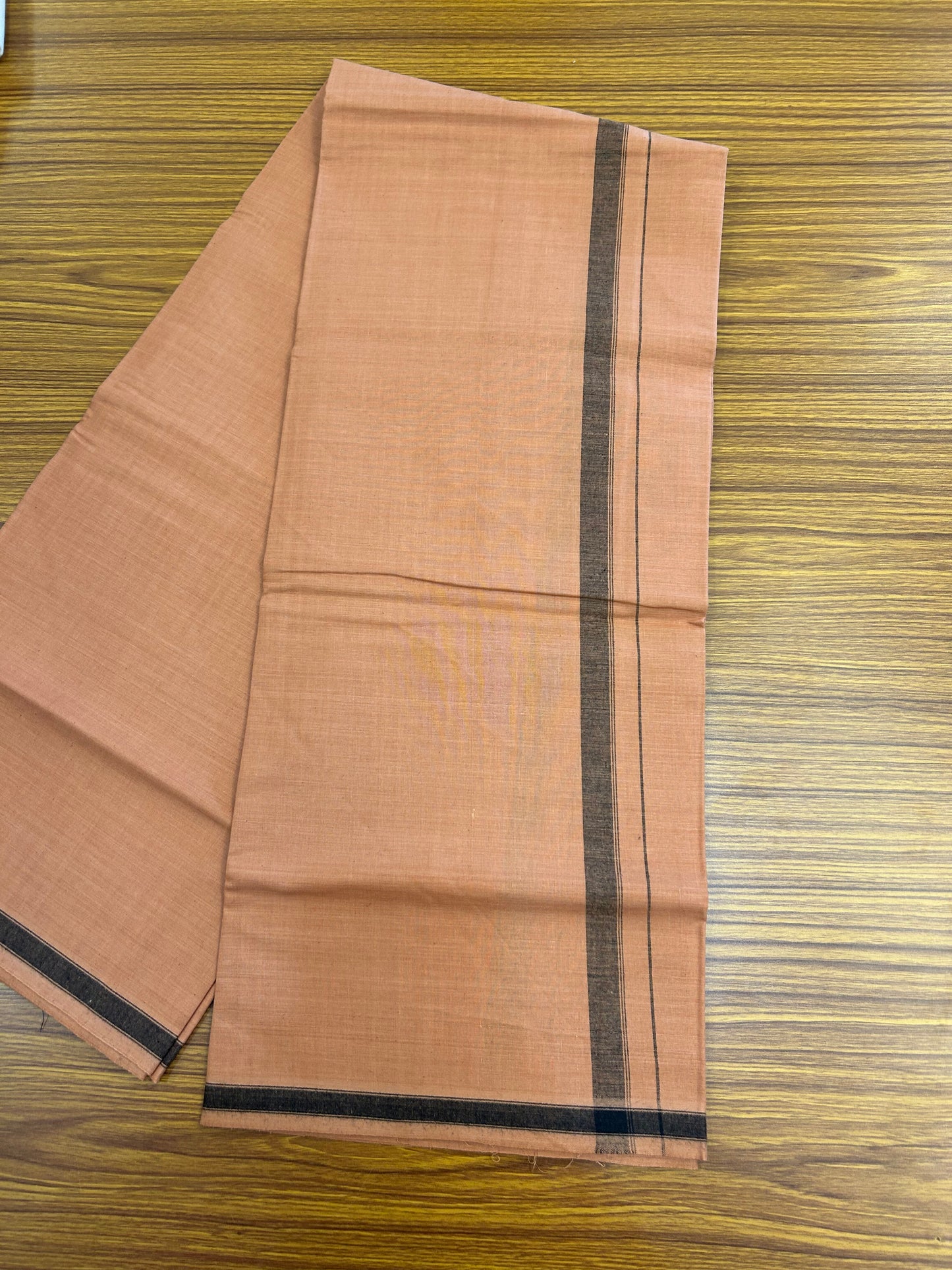 2.5 meter Special Premium Dyed Cotton Type Kavi Single Mundu Kaitharikada Special - Kaily / Lungi - 40s Warp x 40s Weft - 0.75 inch Black Striped kara with Kavi Body (5.36 muzham) - 2 KK8049 MR