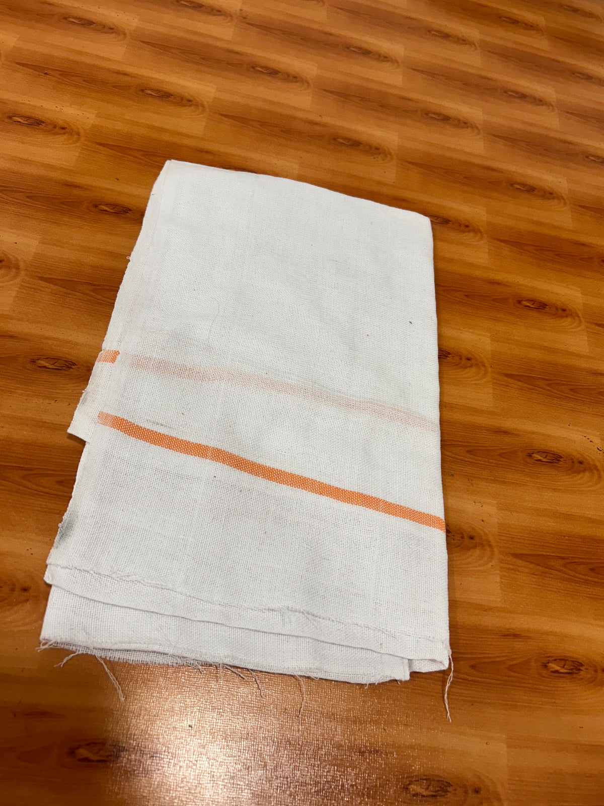 Kaitharikada - Handloom Pure Cotton Kerala Towel - Thorthu - (20x20s) - White Body & Orange Kara - 1 KK10001 KAL