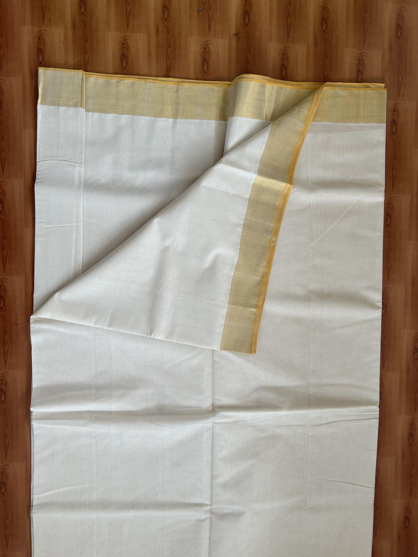 Kerala Saree for Women - 25% Discount KaithariKada Handloom Millpaav Balaramapuram - 100% Pure Cotton - 3 inch Gold & Silver Kasav striped Kara - 11 KK7158 RAV