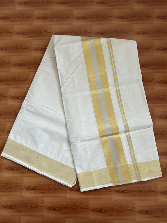 Kerala Saree for Women - 25% Discount KaithariKada Handloom Millpaav Balaramapuram - 100% Pure Cotton - 3.25 inch Gold & Silver Kasav striped Kara - 13 KK7158 RAV
