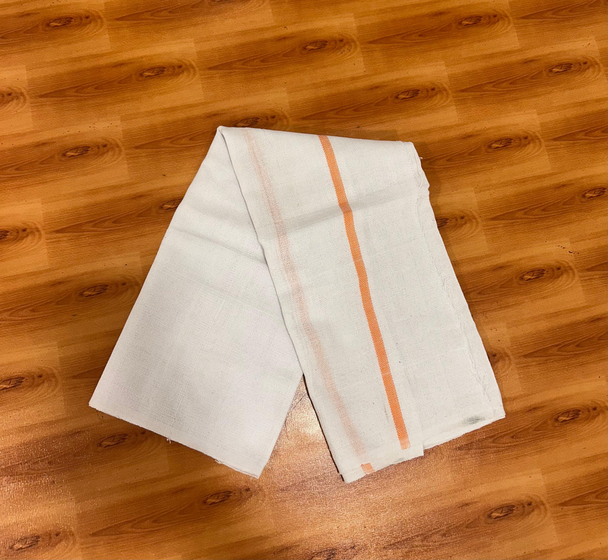 Kaitharikada - Handloom Pure Cotton Kerala Towel - Thorthu - (20x20s) - White Body & Orange Kara - 1 KK10001 KAL