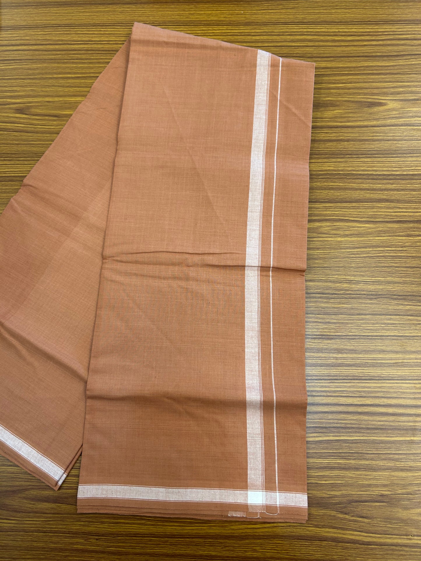 2.5 meter Special Premium Dyed Cotton Type Kavi Single Mundu Kaitharikada Special - Kaily / Lungi - 40s Warp x 40s Weft - 0.75 inch White Striped kara with Kavi Body (5.36 muzham) - 4 KK8049 MR