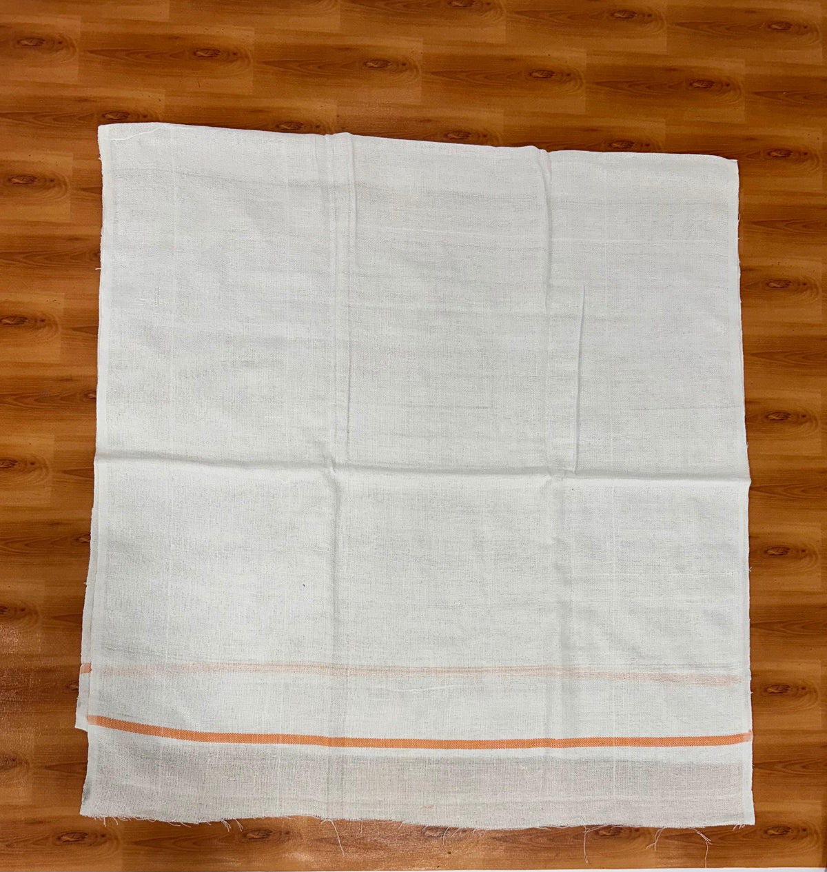 Kaitharikada - Handloom Pure Cotton Kerala Towel - Thorthu - (20x20s) - White Body & Orange Kara - 1 KK10001 KAL