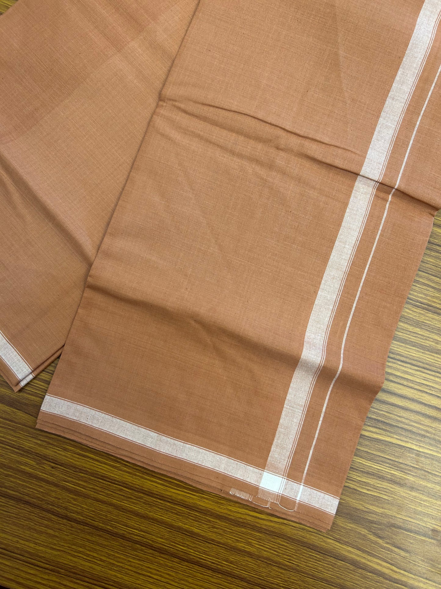 2.5 meter Special Premium Dyed Cotton Type Kavi Single Mundu Kaitharikada Special - Kaily / Lungi - 40s Warp x 40s Weft - 0.75 inch White Striped kara with Kavi Body (5.36 muzham) - 4 KK8049 MR
