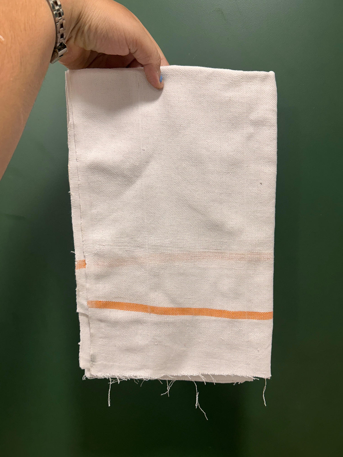 Kaitharikada - Handloom Pure Cotton Kerala Towel - Thorthu - (20x20s) - White Body & Orange Kara - 1 KK10001 KAL