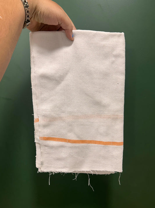 Kaitharikada - Handloom Pure Cotton Kerala Towel - Thorthu - (20x20s) - White Body & Orange Kara - 1 KK10001 KAL
