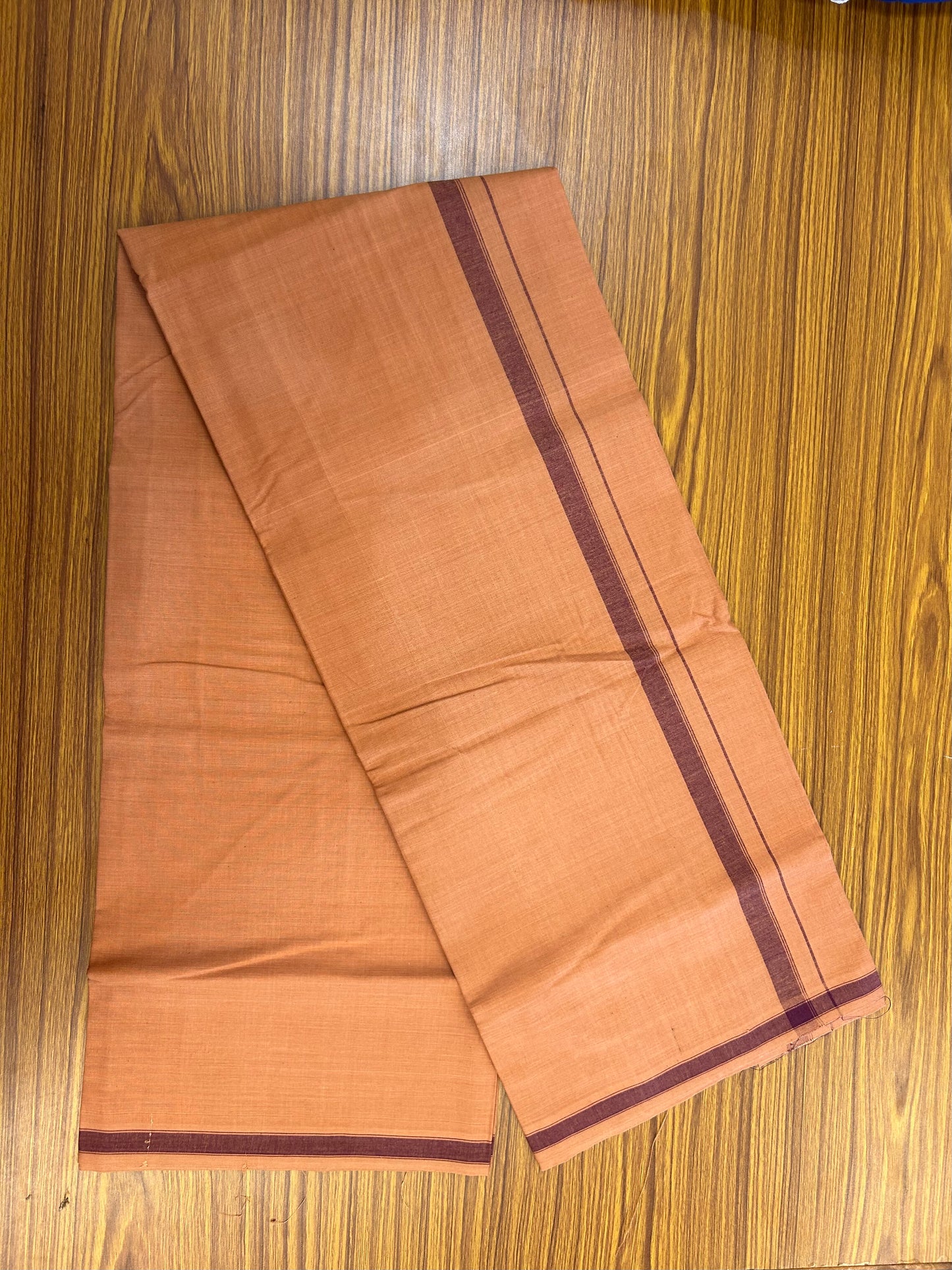 2.5 meter Special Premium Dyed Cotton Type Kavi Single Mundu Kaitharikada Special - Kaily / Lungi - 40s Warp x 40s Weft - 0.75 inch Maroon Striped kara with Kavi Body (5.36 muzham) - 3 KK8049 MR