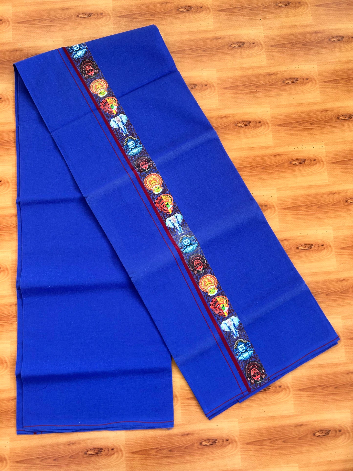 Single Kaily / Lungi- 20% Discount !! Kaitharikada - Pure Cotton - (40s) - 0.5 cm Maroon Kara Multi Printed Design Kara with Dark Blue colour Body (2 meter / 4 muzham) - 39 KK8062 GAN