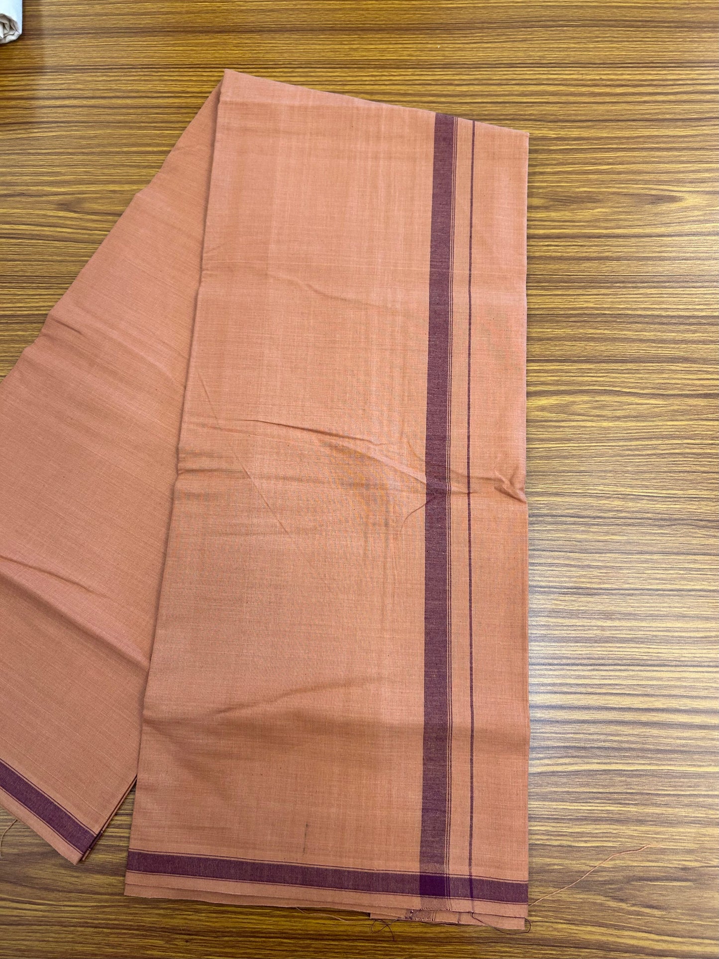 2.5 meter Special Premium Dyed Cotton Type Kavi Single Mundu Kaitharikada Special - Kaily / Lungi - 40s Warp x 40s Weft - 0.75 inch Maroon Striped kara with Kavi Body (5.36 muzham) - 3 KK8049 MR