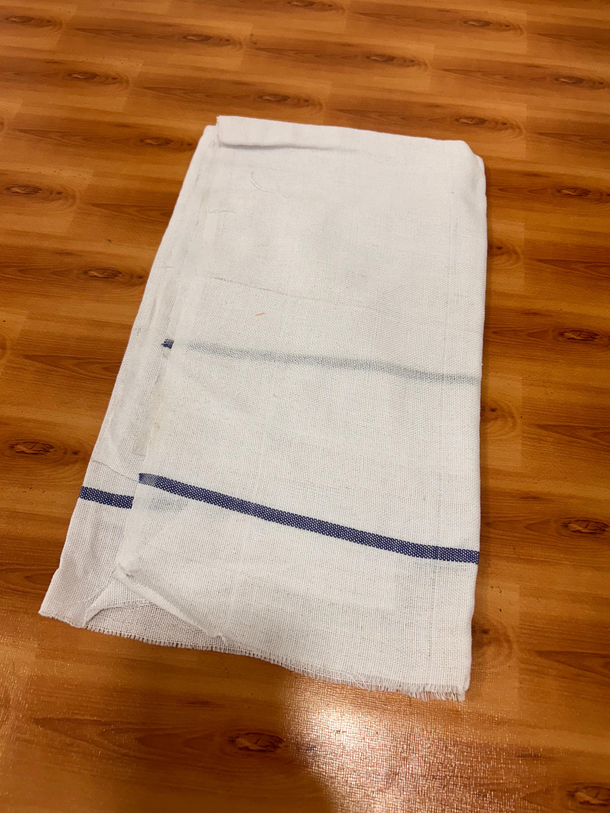 Kaitharikada - Handloom Pure Cotton Kerala Towel - Thorthu - (20x20s) - White Body & Lavender Blue Kara - 2 KK10001 KAL