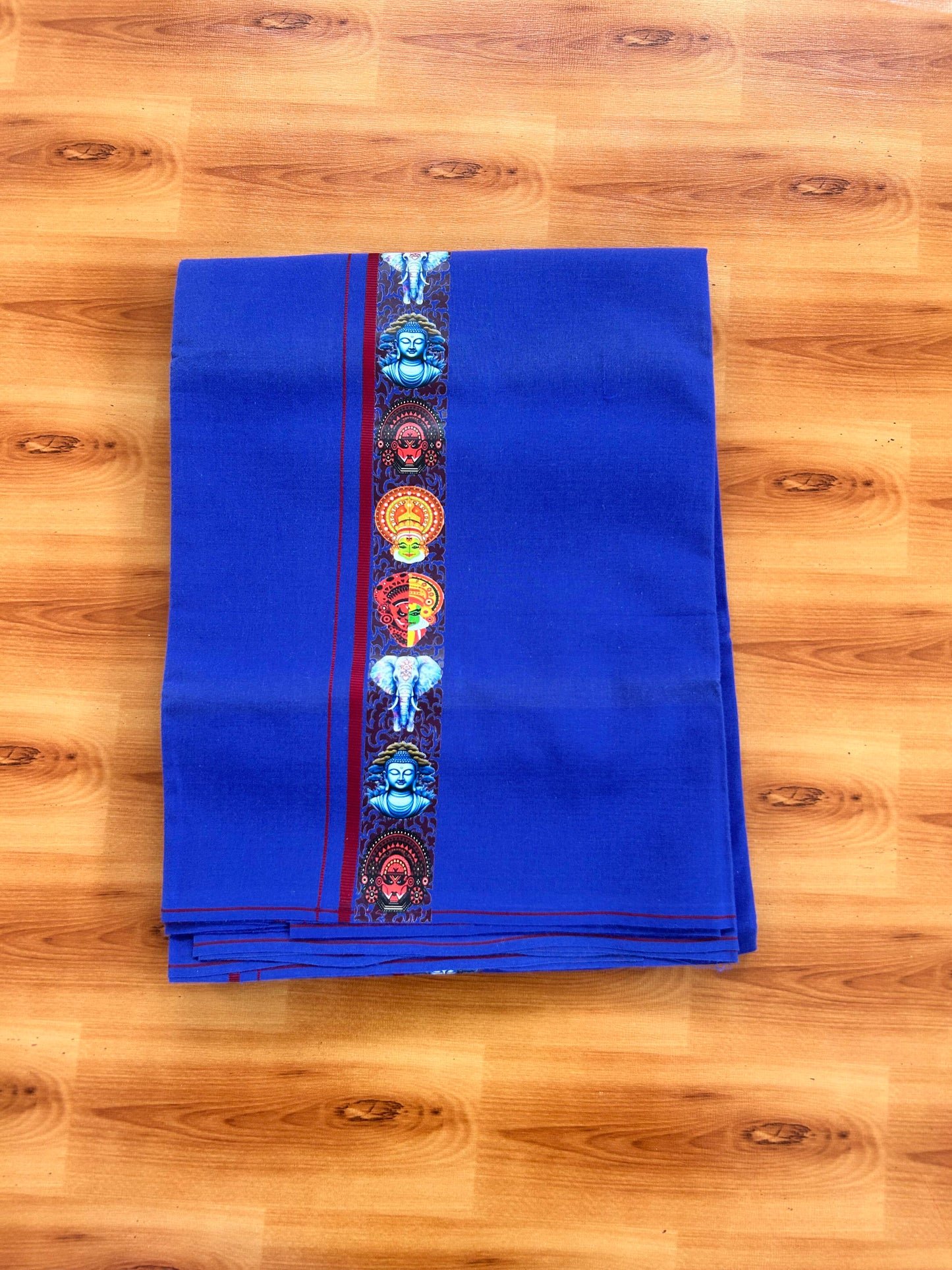 Single Kaily / Lungi- 20% Discount !! Kaitharikada - Pure Cotton - (40s) - 0.5 cm Maroon Kara Multi Printed Design Kara with Dark Blue colour Body (2 meter / 4 muzham) - 39 KK8062 GAN