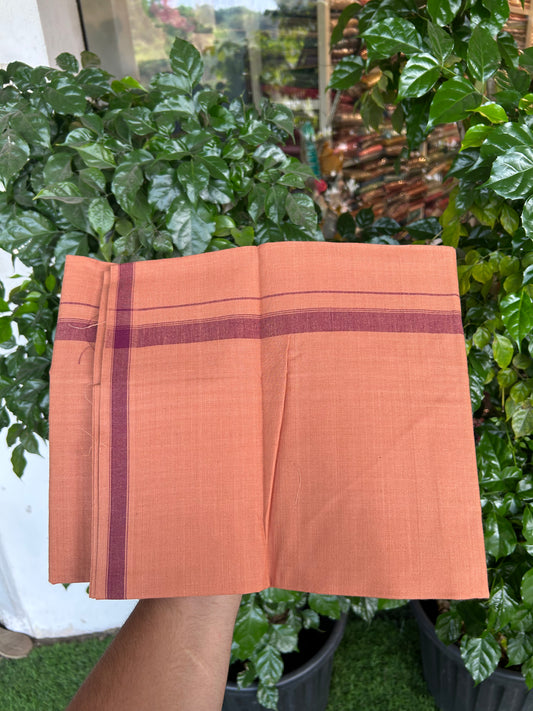 2.5 meter Special Premium Dyed Cotton Type Kavi Single Mundu Kaitharikada Special - Kaily / Lungi - 40s Warp x 40s Weft - 0.75 inch Maroon Striped kara with Kavi Body (5.36 muzham) - 3 KK8049 MR