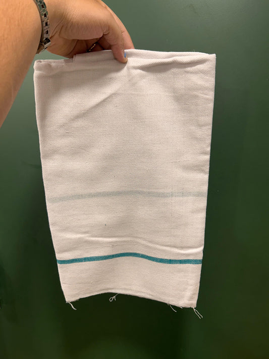 Kaitharikada - Handloom Pure Cotton Kerala Towel - Thorthu - (20x20s) - White Body & Green Kara - 3 KK10001 KAL