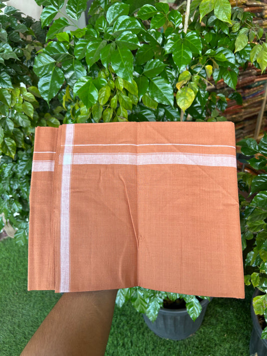 2.5 meter Special Premium Dyed Cotton Type Kavi Single Mundu Kaitharikada Special - Kaily / Lungi - 40s Warp x 40s Weft - 0.75 inch White Striped kara with Kavi Body (5.36 muzham) - 4 KK8049 MR