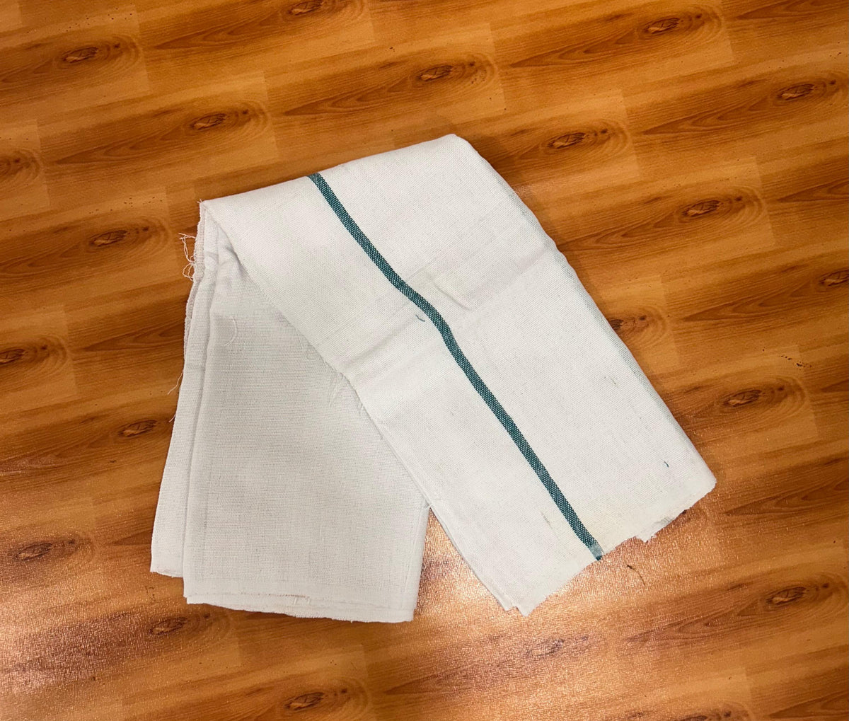 Kaitharikada - Handloom Pure Cotton Kerala Towel - Thorthu - (20x20s) - White Body & Green Kara - 3 KK10001 KAL