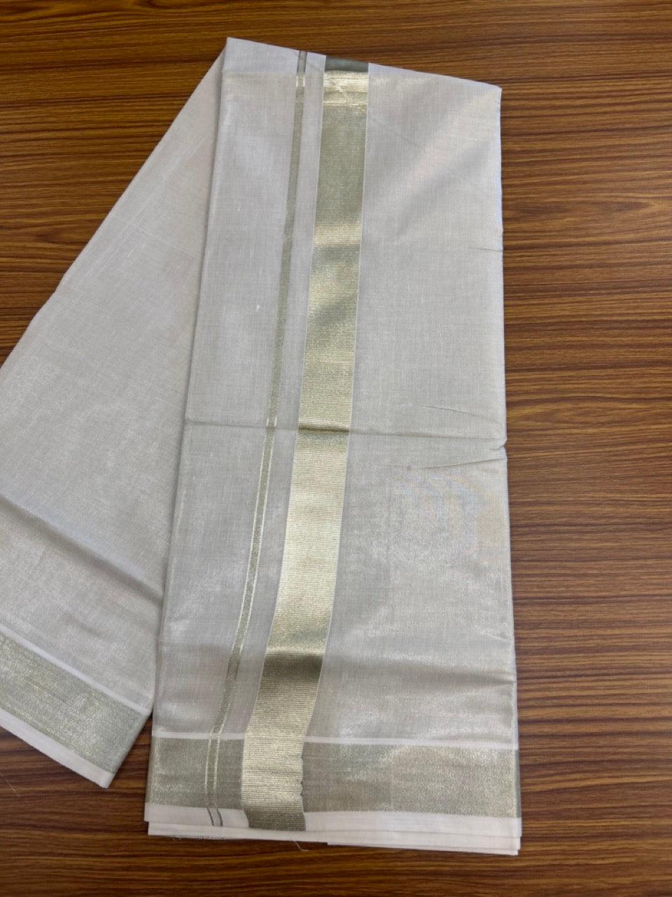 20% Discount! KaithariKada Balaramapuram Cotton Mix (60)s - Light Gold Kasav TISSUE Double Dhoti/Mund 1.5 inch Light Gold kara 4 mtr (8.5 muzham) -19 KK5281 GAN